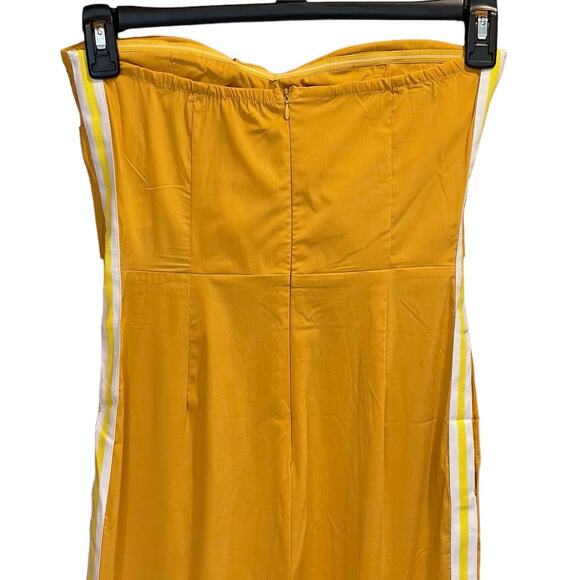 UNIQ Strapless Zipper Back Ankle Length Jumpsuit Romper Mustard Yellow Large NWT - Picture 8 of 9